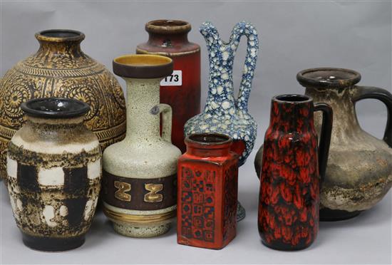 A collection of German pottery vases